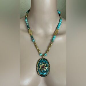 24 inch African inspired Colorful brass bead necklace NWOT